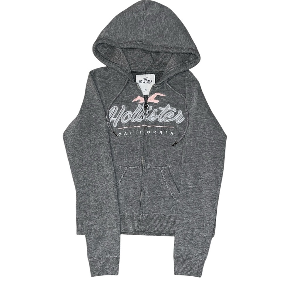 Vintage Y2K Hollister Zip-Up Hoodie Gray with Script & Pink Logo – XS - Picture 2 of 7